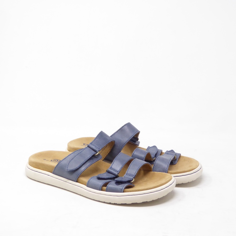 Born Daintree Women Sandals Blue Leather Triple Strap Slide 8